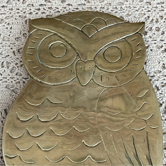 Vintage Solid Brass Owl Footed Trivet Hot Plate Retro Decor - Picture 2 of 9